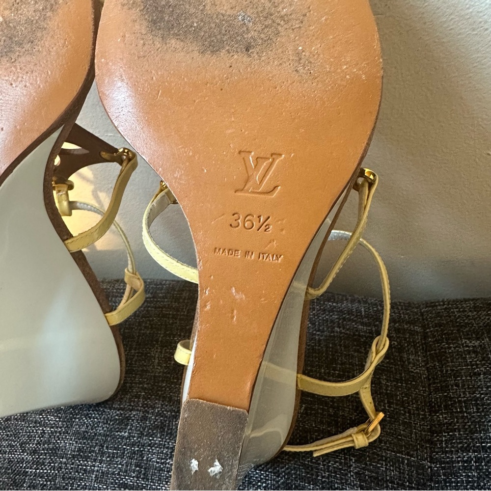 Louis Vuitton Women's Tan and Cream Wedge Sandals - Picture 7 of 8